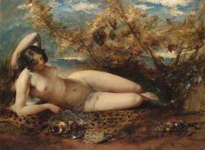 毛皮の敷物に横たわる若い女性 作： William Etty